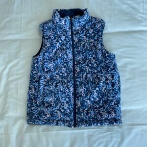 Columbia Reversible vest girl S (8) Floral fleece and Navy quilted with polyfill
